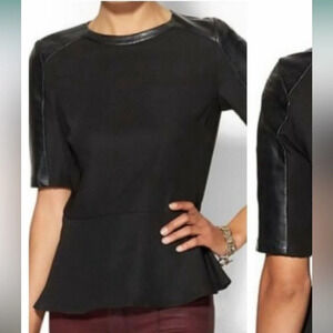 Ted Baker London Wilowe Peplum Leather Trim Short Sleeve Top